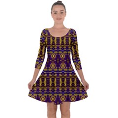 Fancy Ornate Pattern Mosaic Print Quarter Sleeve Skater Dress by dflcprintsclothing