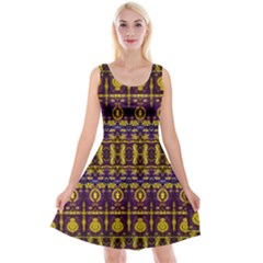 Fancy Ornate Pattern Mosaic Print Reversible Velvet Sleeveless Dress