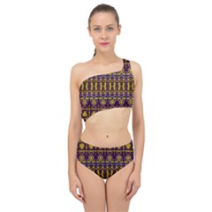 Fancy Ornate Pattern Mosaic Print Spliced Up Two Piece Swimsuit