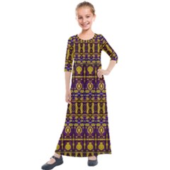 Fancy Ornate Pattern Mosaic Print Kids  Quarter Sleeve Maxi Dress by dflcprintsclothing