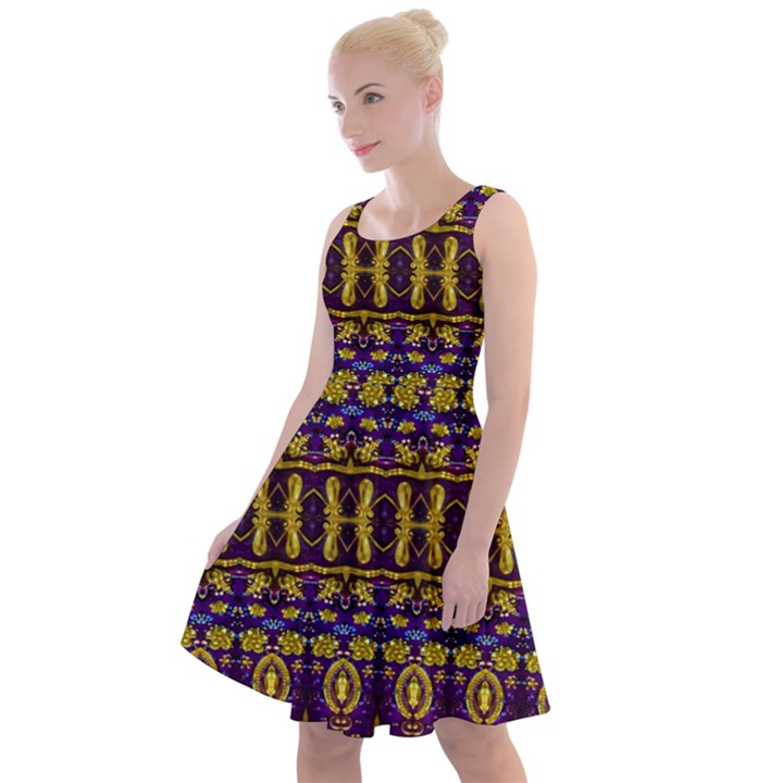 Fancy Ornate Pattern Mosaic Print Knee Length Skater Dress