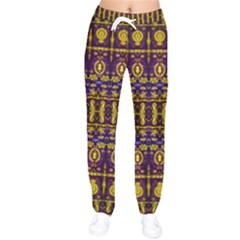 Fancy Ornate Pattern Mosaic Print Women Velvet Drawstring Pants by dflcprintsclothing