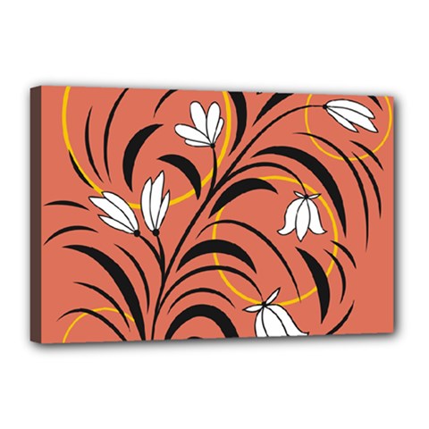 Abstract Folk Floral Art  Flowers Print, Poster   Canvas 18  X 12  (stretched) by Eskimos