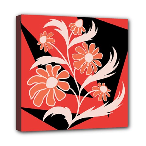 Abstract Folk Floral Art  Flowers Print, Poster   Mini Canvas 8  X 8  (stretched) by Eskimos