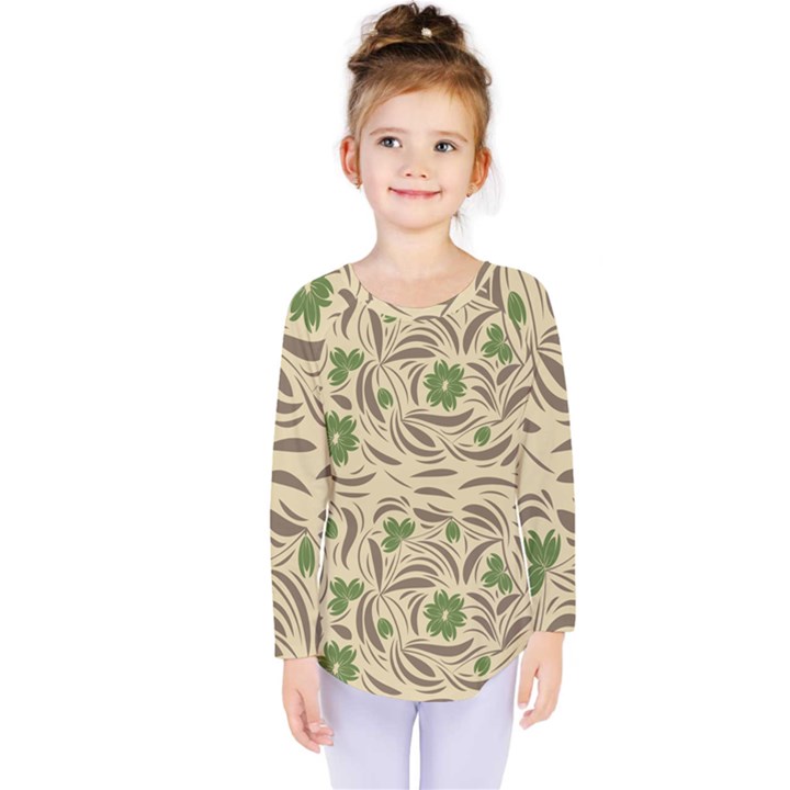 Folk floral pattern. Abstract flowers print. seamless pattern Kids  Long Sleeve Tee