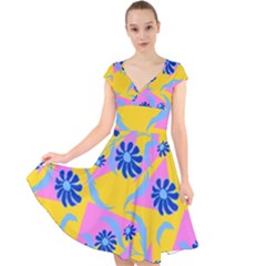 Folk Floral Pattern  Abstract Flowers Print  Seamless Pattern Cap Sleeve Front Wrap Midi Dress by Eskimos