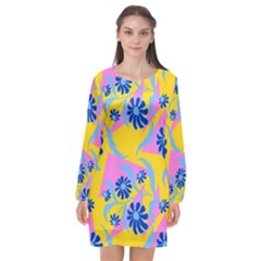 Folk Floral Pattern  Abstract Flowers Print  Seamless Pattern Long Sleeve Chiffon Shift Dress  by Eskimos