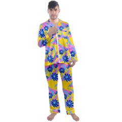 Folk Floral Pattern  Abstract Flowers Print  Seamless Pattern Men s Long Sleeve Satin Pajamas Set by Eskimos