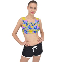 Folk Floral Pattern  Abstract Flowers Print  Seamless Pattern V-back Sports Bra by Eskimos