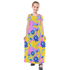 Folk Floral Pattern  Abstract Flowers Print  Seamless Pattern Kids  Short Sleeve Maxi Dress by Eskimos