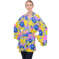 Folk Floral Pattern  Abstract Flowers Print  Seamless Pattern Long Sleeve Velvet Kimono  by Eskimos