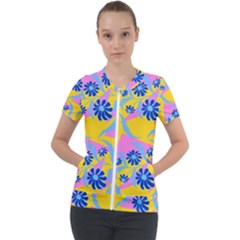 Folk Floral Pattern  Abstract Flowers Print  Seamless Pattern Short Sleeve Zip Up Jacket by Eskimos