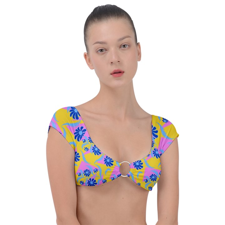 Folk floral pattern. Abstract flowers print. seamless pattern Cap Sleeve Ring Bikini Top