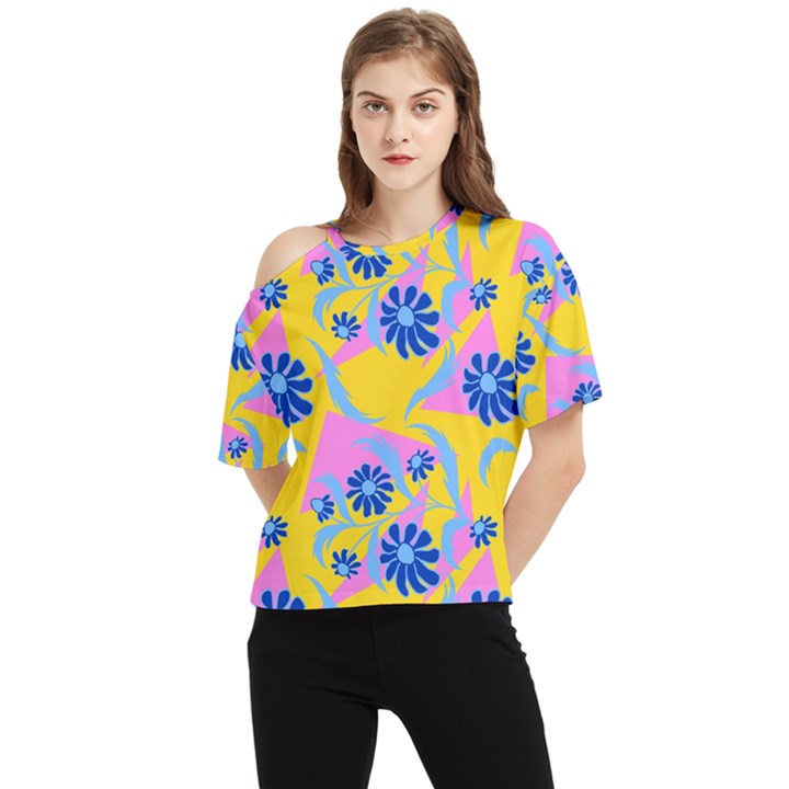 Folk floral pattern. Abstract flowers print. seamless pattern One Shoulder Cut Out Tee