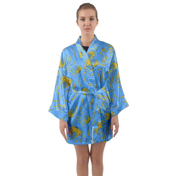 Folk floral pattern. Abstract flowers print. seamless pattern Long Sleeve Satin Kimono