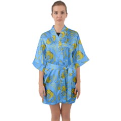 Folk Floral Pattern  Abstract Flowers Print  Seamless Pattern Half Sleeve Satin Kimono  by Eskimos