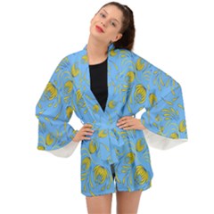 Folk Floral Pattern  Abstract Flowers Print  Seamless Pattern Long Sleeve Kimono by Eskimos