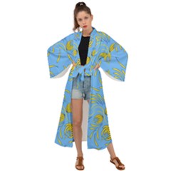 Folk Floral Pattern  Abstract Flowers Print  Seamless Pattern Maxi Kimono by Eskimos