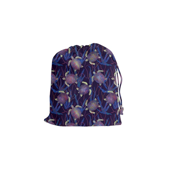 Turtles Swim In The Water Among The Plants Drawstring Pouch (Small)