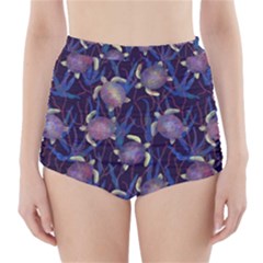 Turtles Swim In The Water Among The Plants High-waisted Bikini Bottoms by SychEva