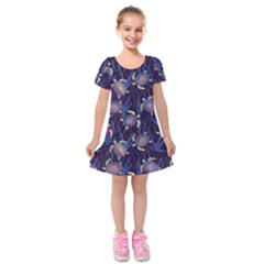 Turtles Swim In The Water Among The Plants Kids  Short Sleeve Velvet Dress by SychEva