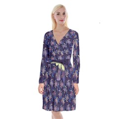 Turtles Swim In The Water Among The Plants Long Sleeve Velvet Front Wrap Dress by SychEva