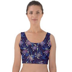 Turtles Swim In The Water Among The Plants Velvet Crop Top by SychEva