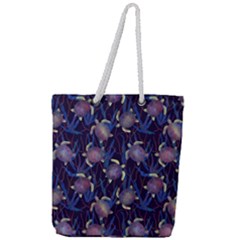 Turtles Swim In The Water Among The Plants Full Print Rope Handle Tote (large) by SychEva