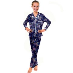 Turtles Swim In The Water Among The Plants Kid s Satin Long Sleeve Pajamas Set by SychEva