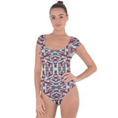 Multicolored Intricate Geometric Pattern Short Sleeve Leotard 