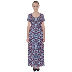 Multicolored Intricate Geometric Pattern High Waist Short Sleeve Maxi Dress by dflcprintsclothing