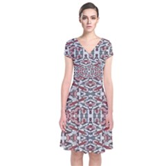 Multicolored Intricate Geometric Pattern Short Sleeve Front Wrap Dress