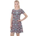 Multicolored Intricate Geometric Pattern Cap Sleeve Velour Dress  View1