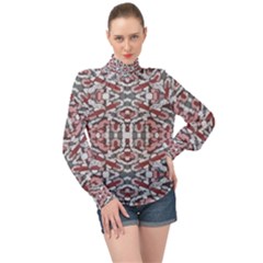 Multicolored Intricate Geometric Pattern High Neck Long Sleeve Chiffon Top by dflcprintsclothing