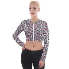 Multicolored Intricate Geometric Pattern Long Sleeve Cropped Velvet Jacket by dflcprintsclothing