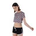 Multicolored Intricate Geometric Pattern Tie Back Short Sleeve Crop Tee View2