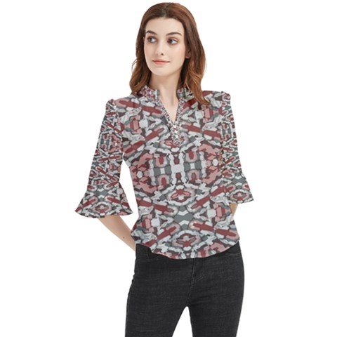 Multicolored Intricate Geometric Pattern Loose Horn Sleeve Chiffon Blouse by dflcprintsclothing