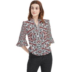 Multicolored Intricate Geometric Pattern Loose Horn Sleeve Chiffon Blouse