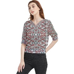 Multicolored Intricate Geometric Pattern Quarter Sleeve Blouse