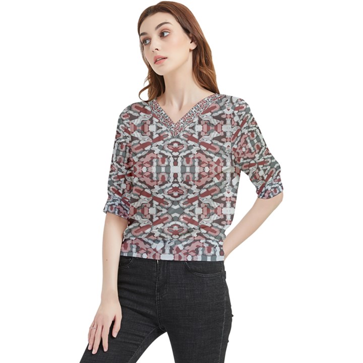 Multicolored Intricate Geometric Pattern Quarter Sleeve Blouse