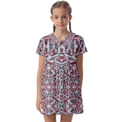 Multicolored Intricate Geometric Pattern Kids  Asymmetric Collar Dress