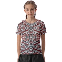 Multicolored Intricate Geometric Pattern Kids  Frill Chiffon Blouse by dflcprintsclothing