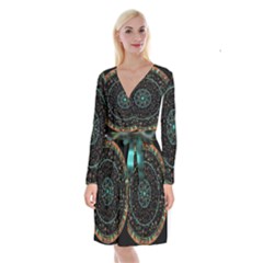 Mandala - 0008b - The Coffee Eye Long Sleeve Velvet Front Wrap Dress by WetdryvacsLair