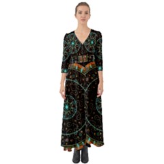 Mandala - 0008b - The Coffee Eye Button Up Boho Maxi Dress