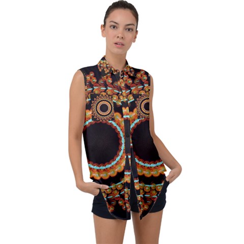 Mandala - 0009 - A Fast 24 Sleeveless Chiffon Button Shirt by WetdryvacsLair