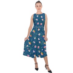 Unusual Flowers Midi Tie-back Chiffon Dress by SychEva