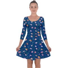 Unusual Flowers Quarter Sleeve Skater Dress by SychEva