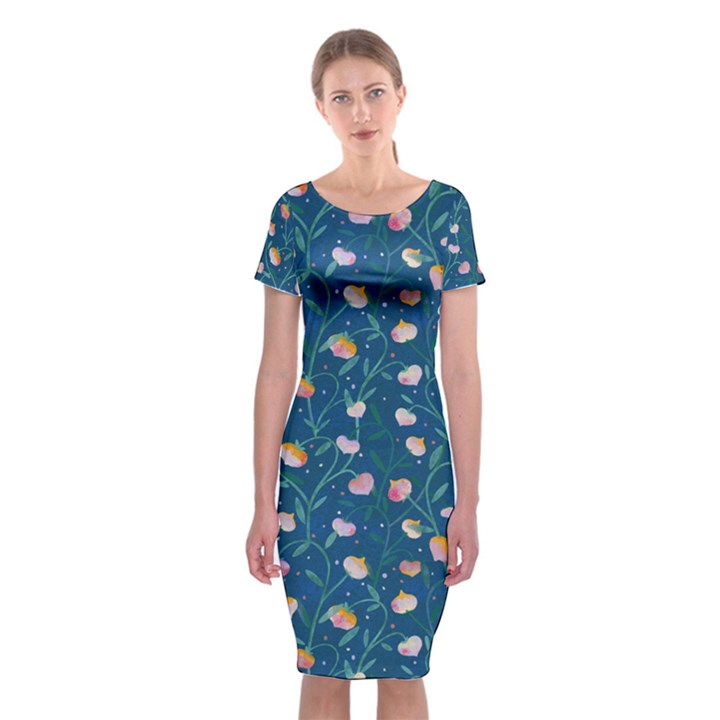 Unusual Flowers Classic Short Sleeve Midi Dress