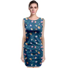 Unusual Flowers Sleeveless Velvet Midi Dress by SychEva