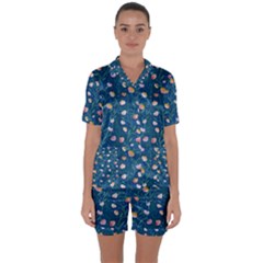 Unusual Flowers Satin Short Sleeve Pajamas Set by SychEva